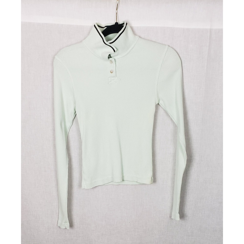 Hard Tail Forever Mint Green Ribbed Mock Neck Henley Long Sleeve Top Y2K USA OS